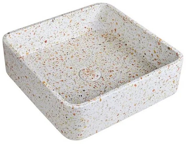 Kamalu - lavabo da appoggio quadrato con finitura terrazzo beige | kteri-400be