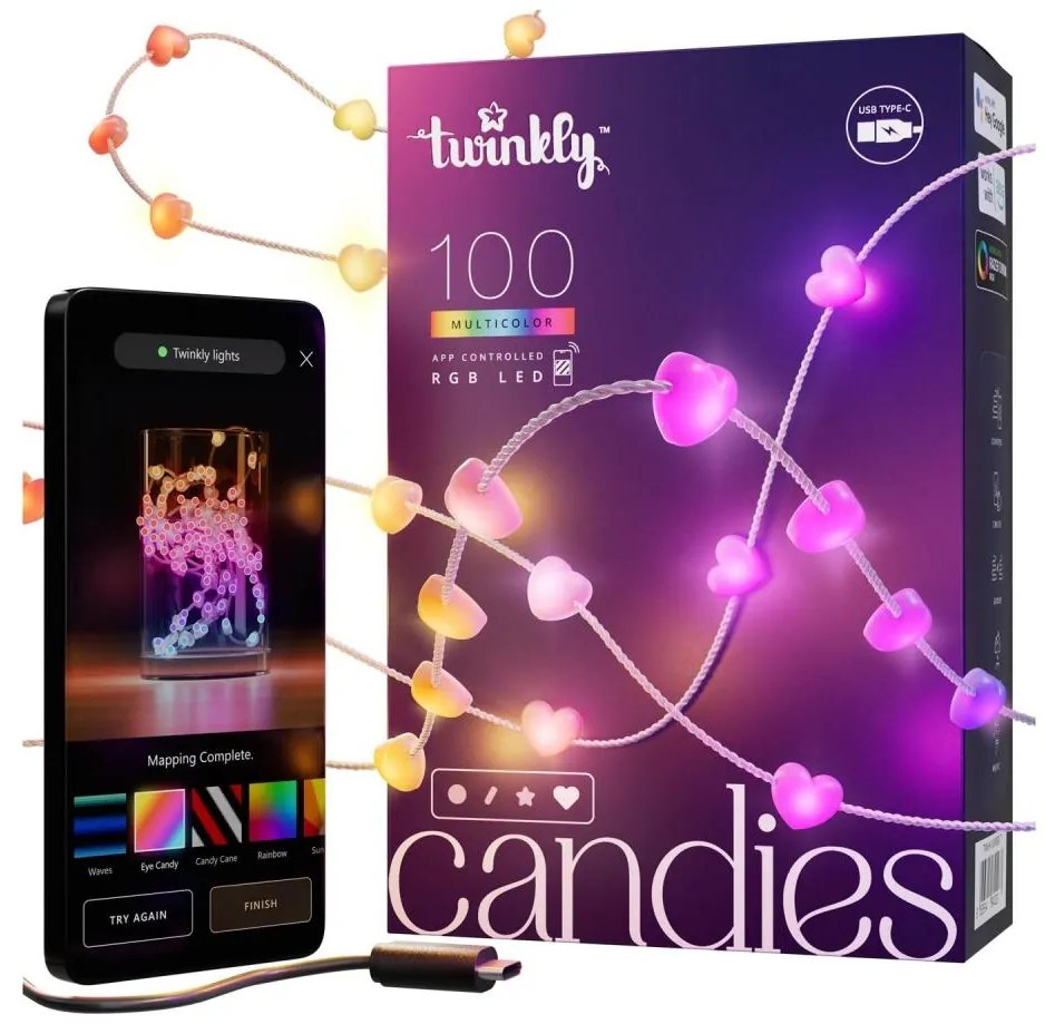 Twinkly TWKH100RGB-T - LED RGB Dimmerabile Catena natalizia 100xLED 8 m USB Wi-Fi