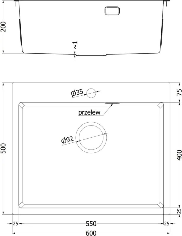 Mexen Solix lavello in acciaio 1 vasca 600 x 500 mm, inox - 6408601000-01