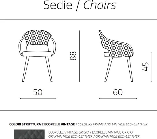 Sedia pranzo ecopelle Grigio - imbottita LIVING 2 sedie