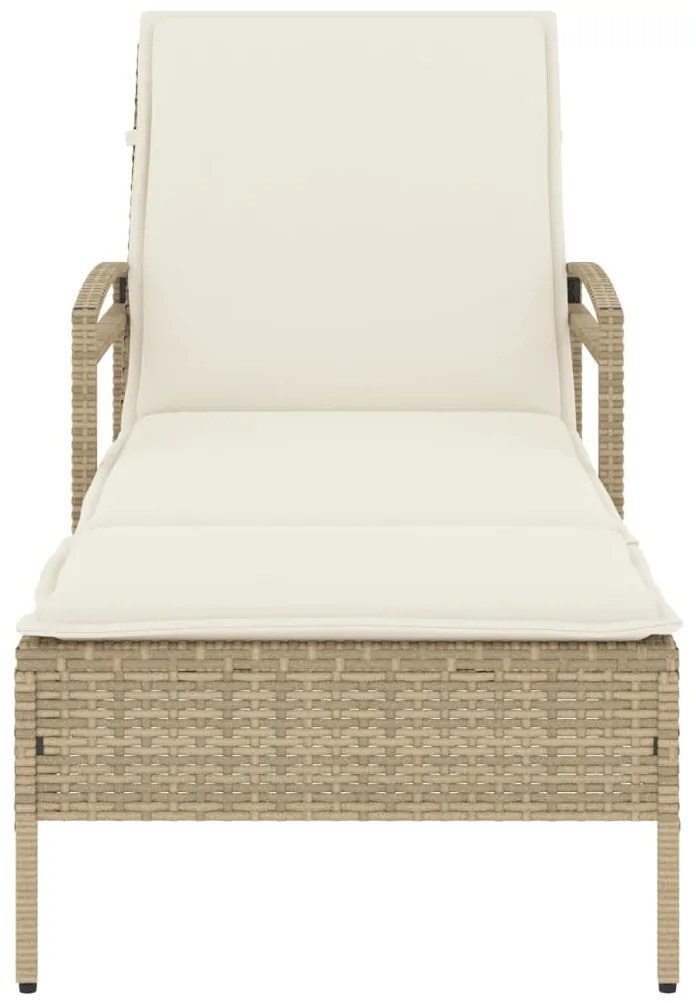 Lettino prendisole con cuscino beige 63x200x81 cm in polyrattan