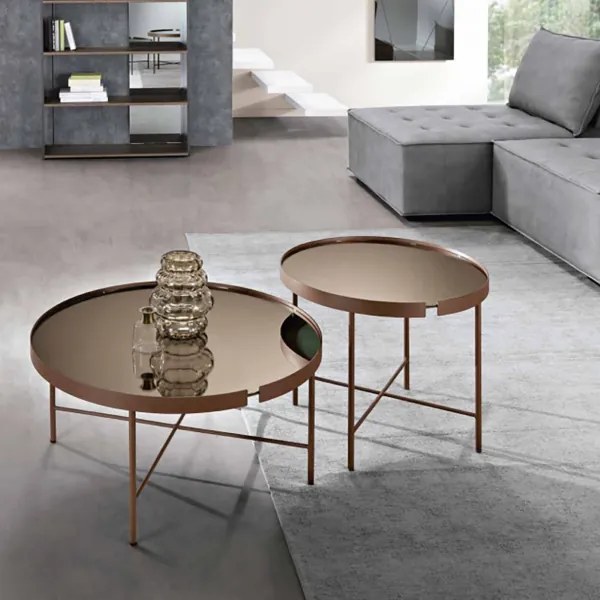 Tavolino tondo in metallo con vetro Bronzo e base Corten CHRIS 80