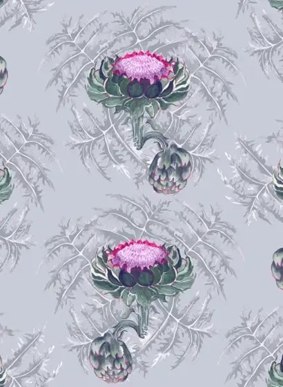 Florale Tapete Carciofi von Ailanto - Forest Green & Magenta