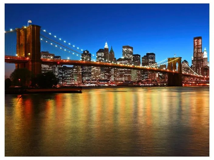 Fotomurale  Crepuscolo sopra il ponte di Brooklyn  Colore Blu, Dimensioni e Misure 250x193