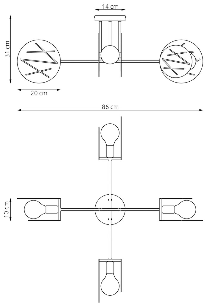 Plafoniera 4 Luci Frick In Acciaio Bianco A Bracci E Diffusori A Cerchio