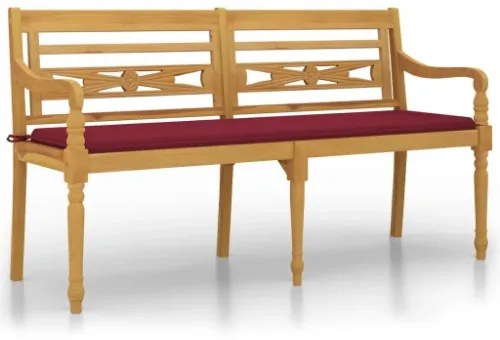 Panchina Batavia con Cuscino Rosso Vino 150 cm Massello di Teak