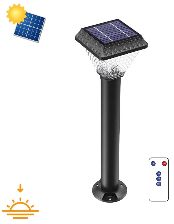 Paletto Solare da Giardino 60 cm, IP65 300 lumen, con Telecomando Colore Bianco Naturale 4.000K