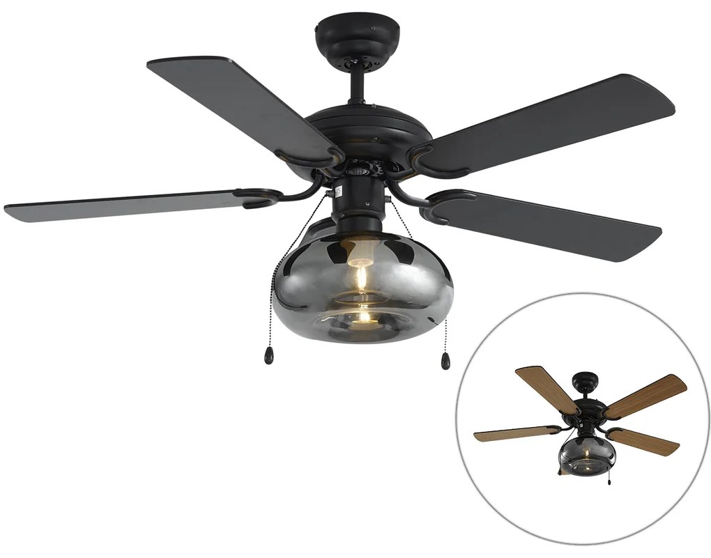 Ventilatore da soffitto nero 107,5 cm con interruttore a tirante - Mistral Busa