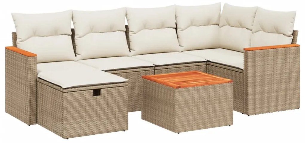 Set divani da giardino 7 pz con cuscini beige in polyrattan