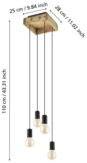 Eglo 43591 - Lampadario su corda LANA 4xE27/40W/230V