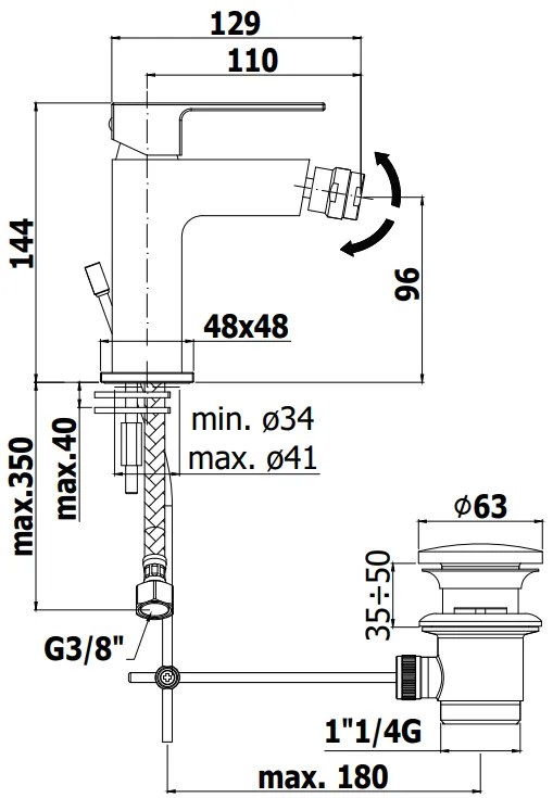 Paffoni Elle EL135CR Miscelatore Monocomando Bidet con scarico automatico Cromo