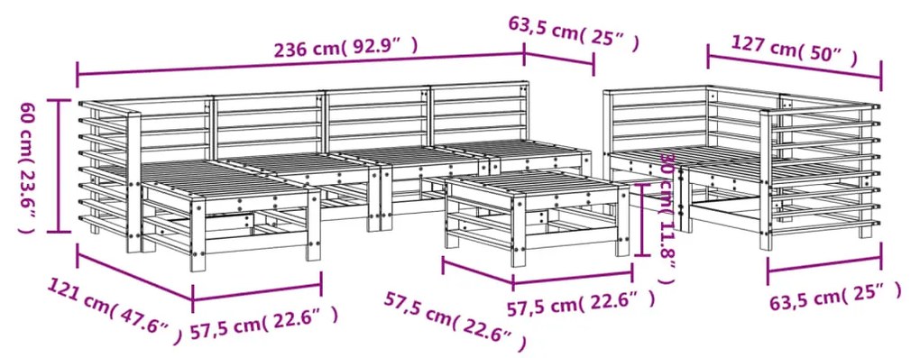 Set Salotto da Giardino 8 pz in Legno Impregnato di Pino