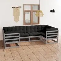 Set Divani da Giardino 6 pz con Cuscini Legno Massello di Pino 3077296