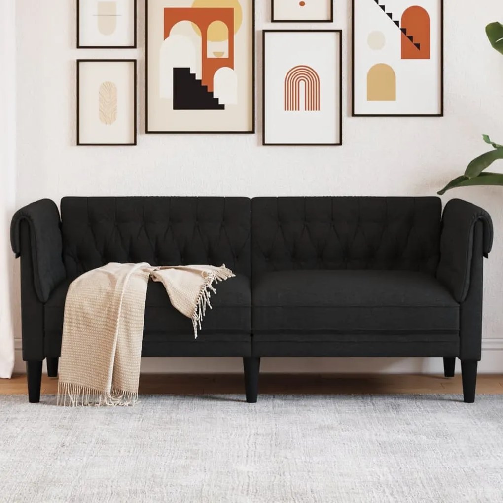 Divano Chesterfield A 2 Posti Nero İn Tessuto /