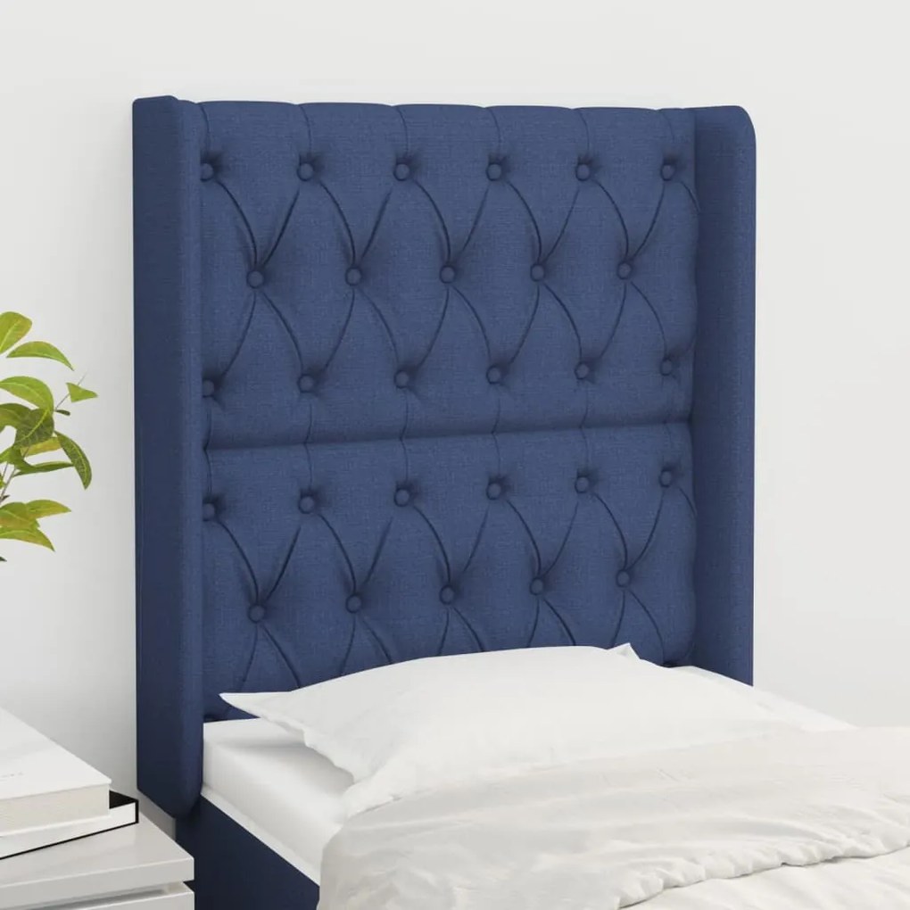 Testiera Ad Orecchio Blu 83x16x118/128 Cm İn Tessuto /