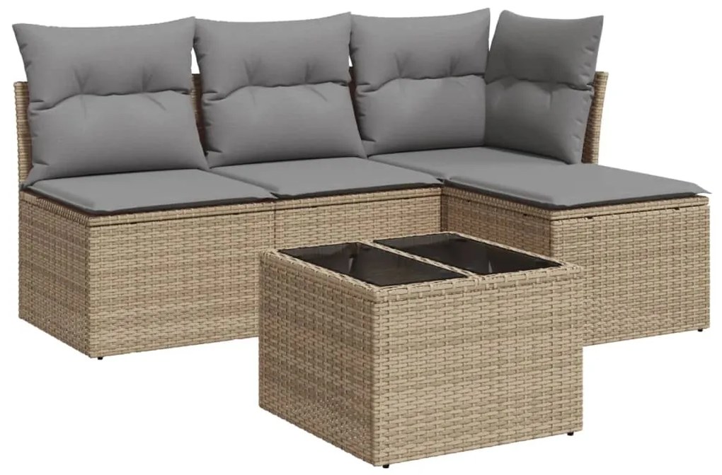 Set divano da giardino 5 pz con cuscini beige in polyrattan