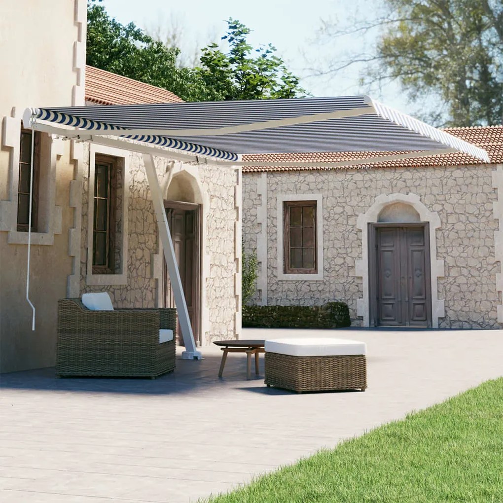 Tenda Retrattile Manuale Con Palo 450x300 Cm Blu/bianca /