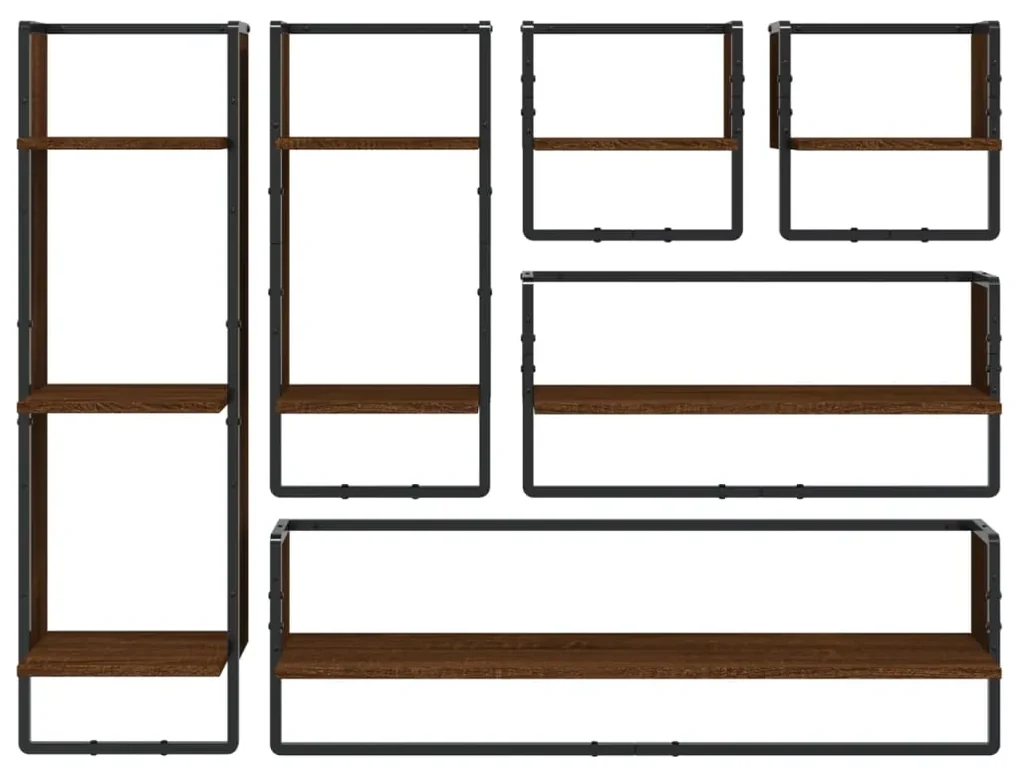 Set mensole parete con aste 6pz rovere marrone in multistrato