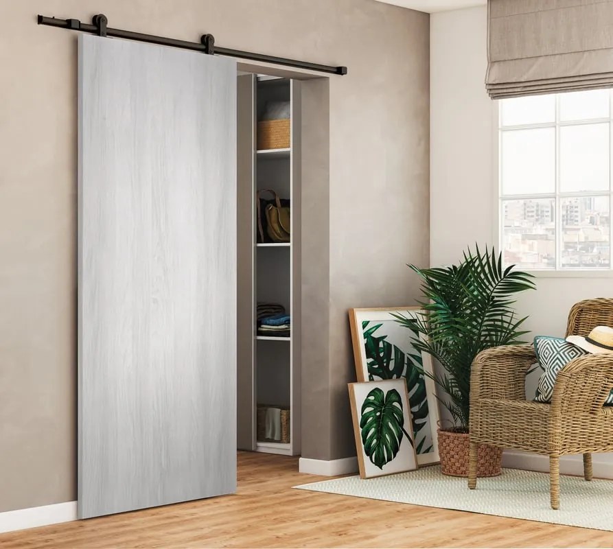 Porta scorrevole Marben in mdf bianco, L 93 x H 212 cm, con binario Loft nero Reversibile