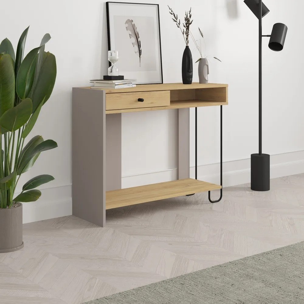 Consolle con piano in rovere decorato 35x100 cm Saturne - Marckeric