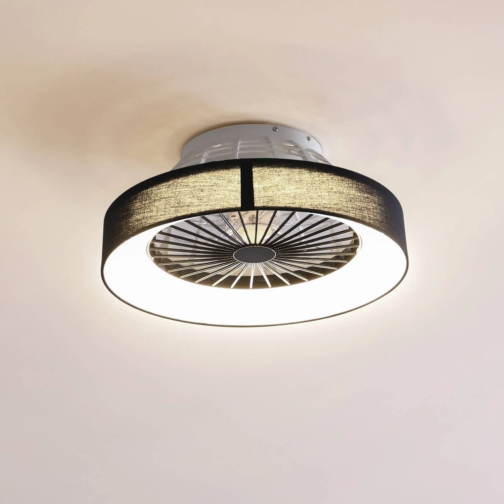Ventilatore da soffitto Lindby LED Mace, nero, silenzioso, Ø 47 cm Mace Lindby, dimmerabile, Nero, Soggiorno / Sala da pranzo, Plastica, Moderno