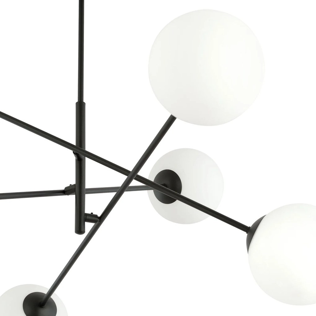 Lampadario 6 Luci Linear In Acciao Nero Con Bracci Regolabili E Vetro Opale