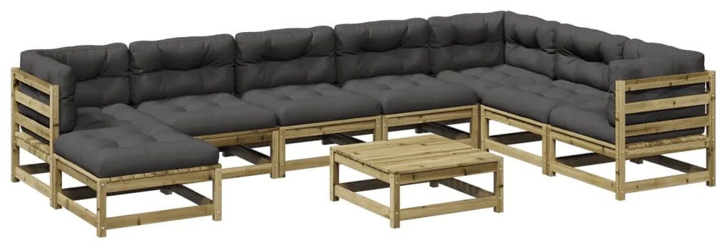Set divani da giardino 9pz con cuscini legno impregnato di pino