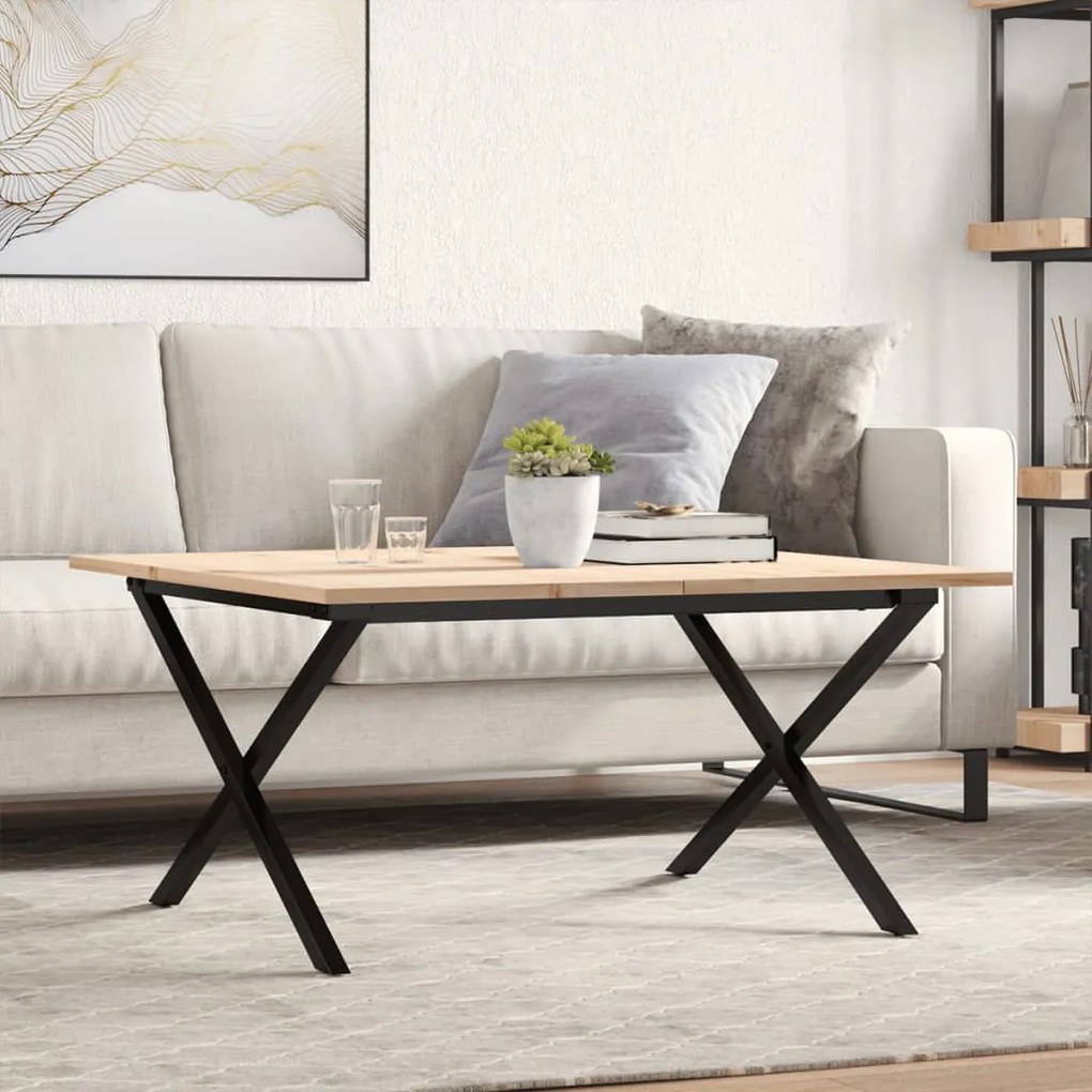 Tavolino Da Salotto Telaio A X 80x80x45 Cm Legno Pino E Acciaio /