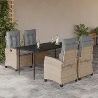 Set Pranzo da Giardino 5 pz con Cuscini Beige Misto Polyrattan 3212826