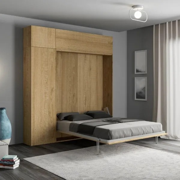 Letto matrimoniale a scomparsa 160 cm con mobili Quercia KENTARO
