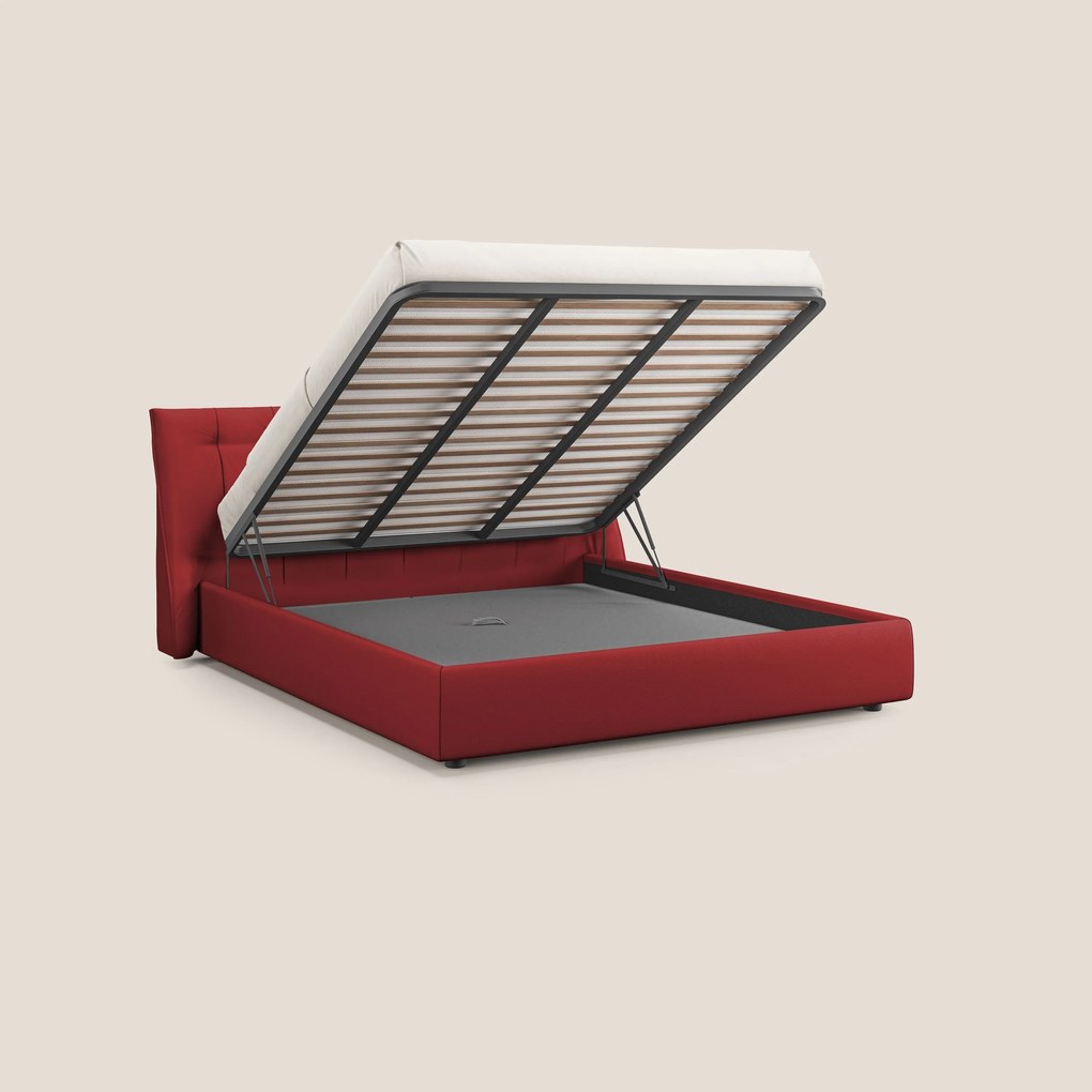 Clizia letto imbottito di design con vano contenitore in ecopelle impermeabile T04 rosso