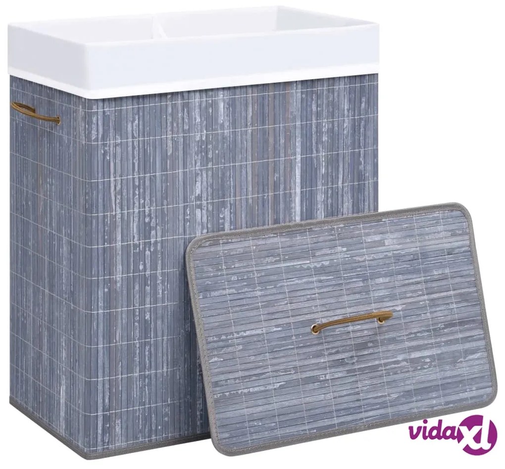 vidaXL Cesto Portabiancheria in Bambù a 2 Sezioni Grigio 100 L