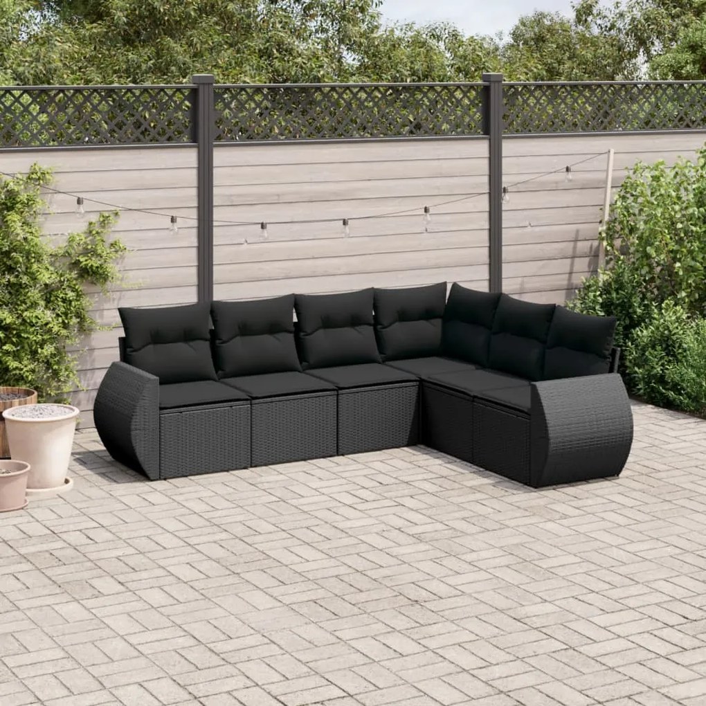 Set Divano da Giardino 6 pz con Cuscini Nero in Polyrattan