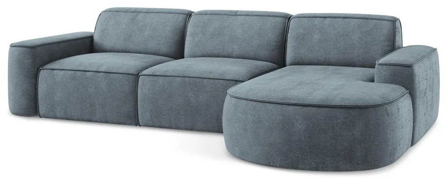 Divano angolare blu polveroso (con penisola a destra/con chaise lounge) con rivestimento in ciniglia Omao – Makamii