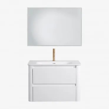 Set Mobili Da Bagno In Legno Con Lavabo Integrato E Specchio Egerton Bianco & Rectangular Led Y Antivaho (100x70) Tasmin & Dorato ↑20 Cm - Sklum