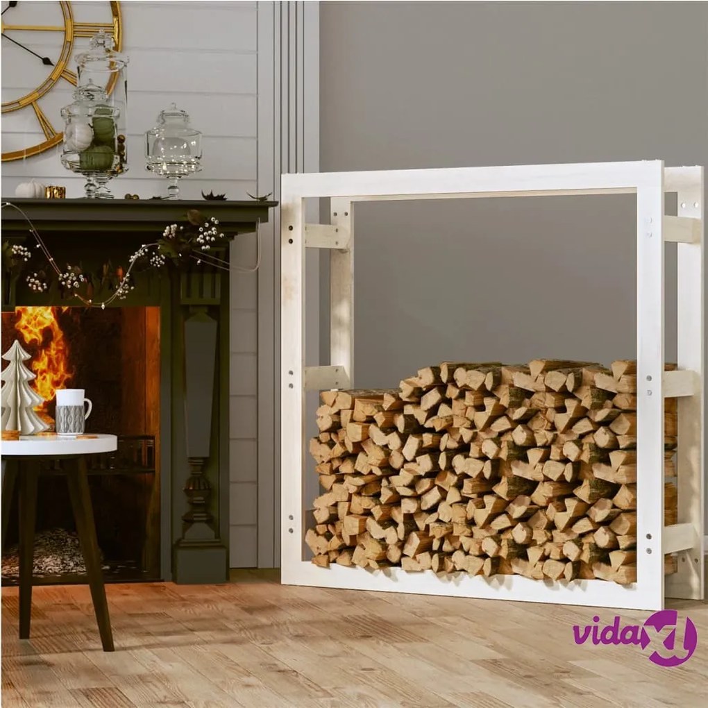 vidaXL Portalegna Bianco 100x25x100 cm in Legno Massello di Pino