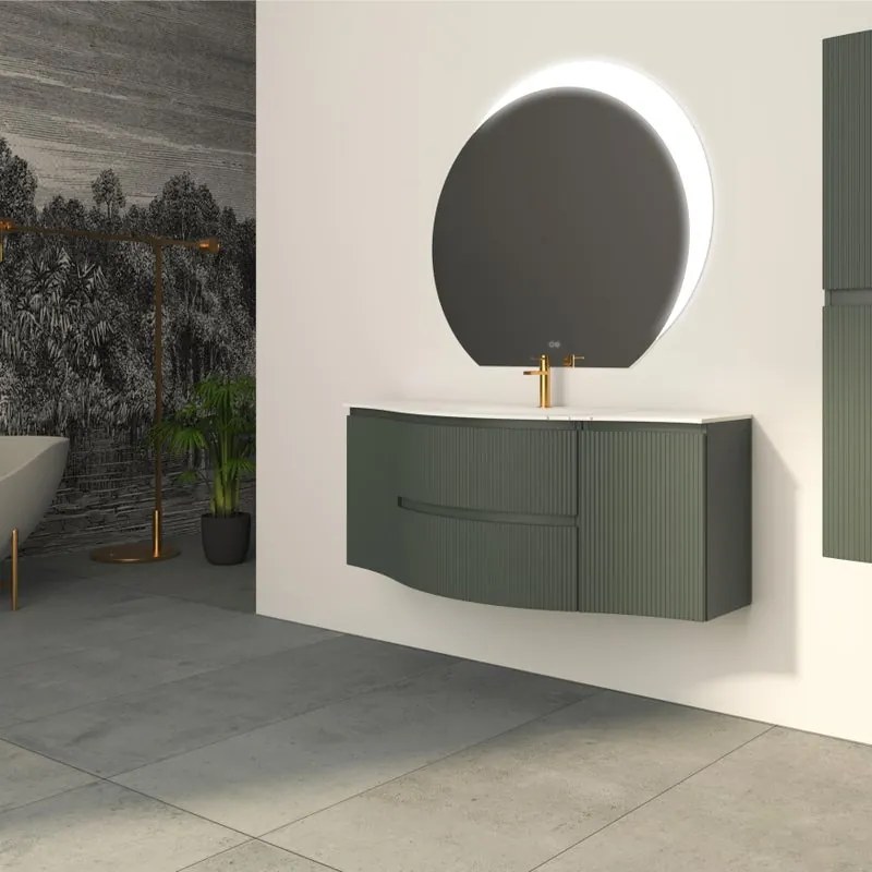 Estensione per mobile da bagno Vague 1 anta, cannettato verde opaco L34 x H55 x P41 cm