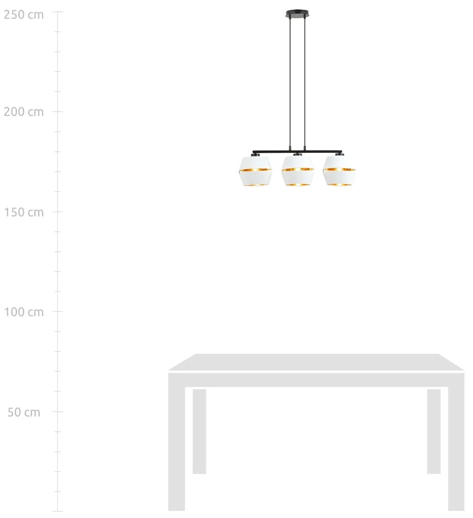 Sospensione Contemporanea 3 Luci Piano In Metallo Bianco E Oro