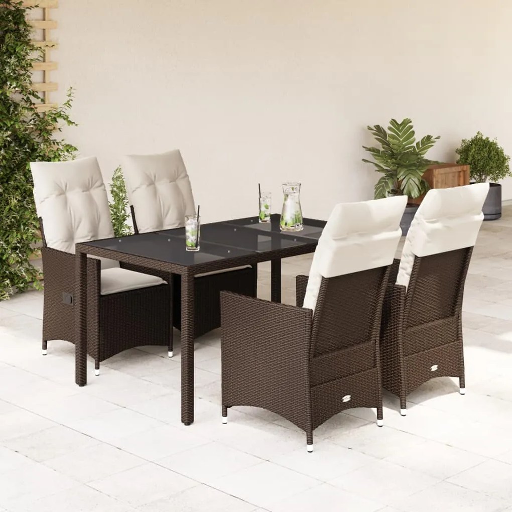 Set da pranzo da giardino 5pz con cuscini in polyrattan marrone