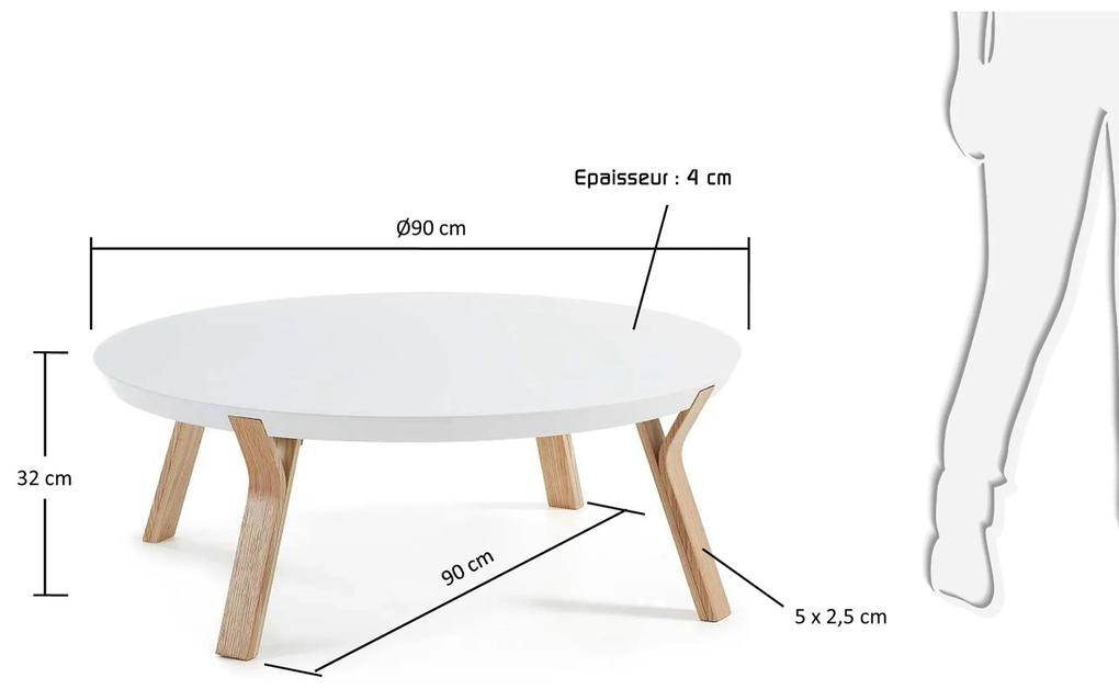 Kave Home - Tavolino Dilos Ã˜ 90 cm bianco e frassino