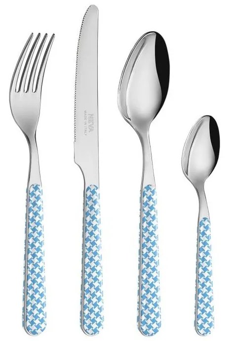 Set 24 Pezzi Posate Moderne - Pied de Poule Azzurro