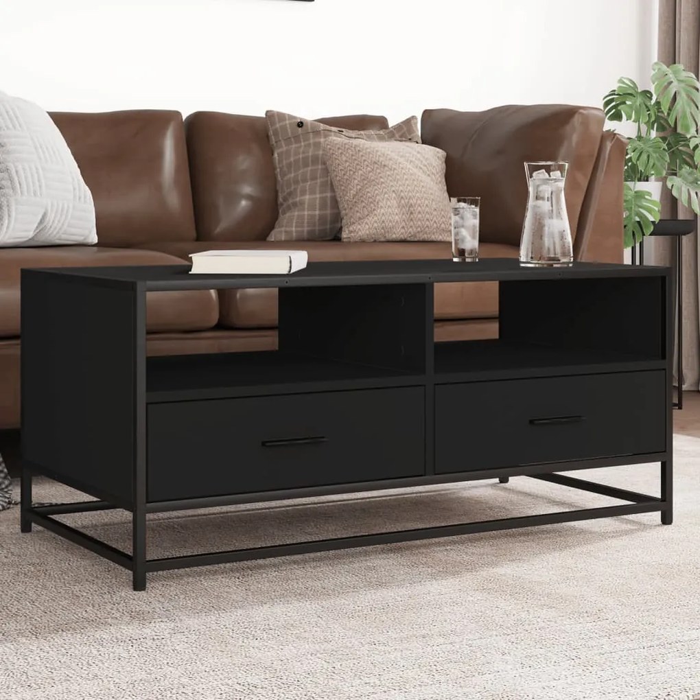 Tavolino Salotto Nero 100x50x45 Cm Legno Multistrato E Metallo /