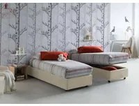 Letto singolo Asia, Letto contenitore con rivestimento in tessuto, Made in Italy, Apertura frontale, adatto per materasso cm 80x190, Beige