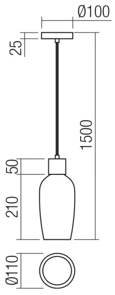 Redo 01-4044 - Lampadario a sospensione con filo ATLANTIS 1xE27/42W/230V diametro 11 cm nero