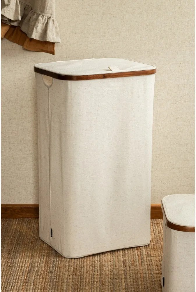 Cesta per il bucato color crema in tessuto Bamboo/Linen – Bigso