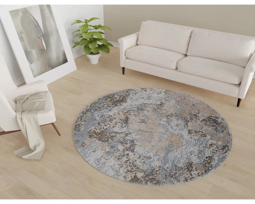 Tappeto rotondo azzurro/marrone chiaro lavabile ø 120 cm Sandstorm – Vitaus