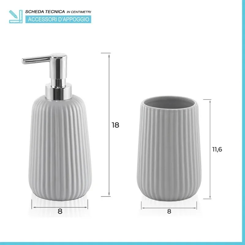 Set bagno dispenser sapone e porta spazzolino da appoggio grigio Marika