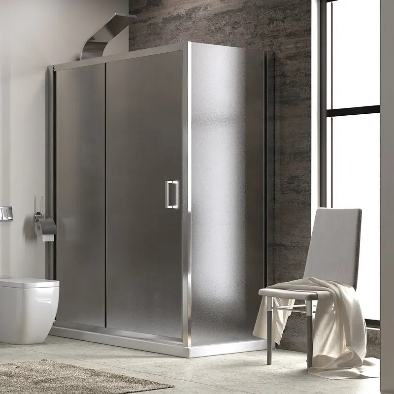 Cabina doccia 150x80 ad angolo laterale fisso 80cm vetro opaco altezza 180cm  K410NS - KAMALU