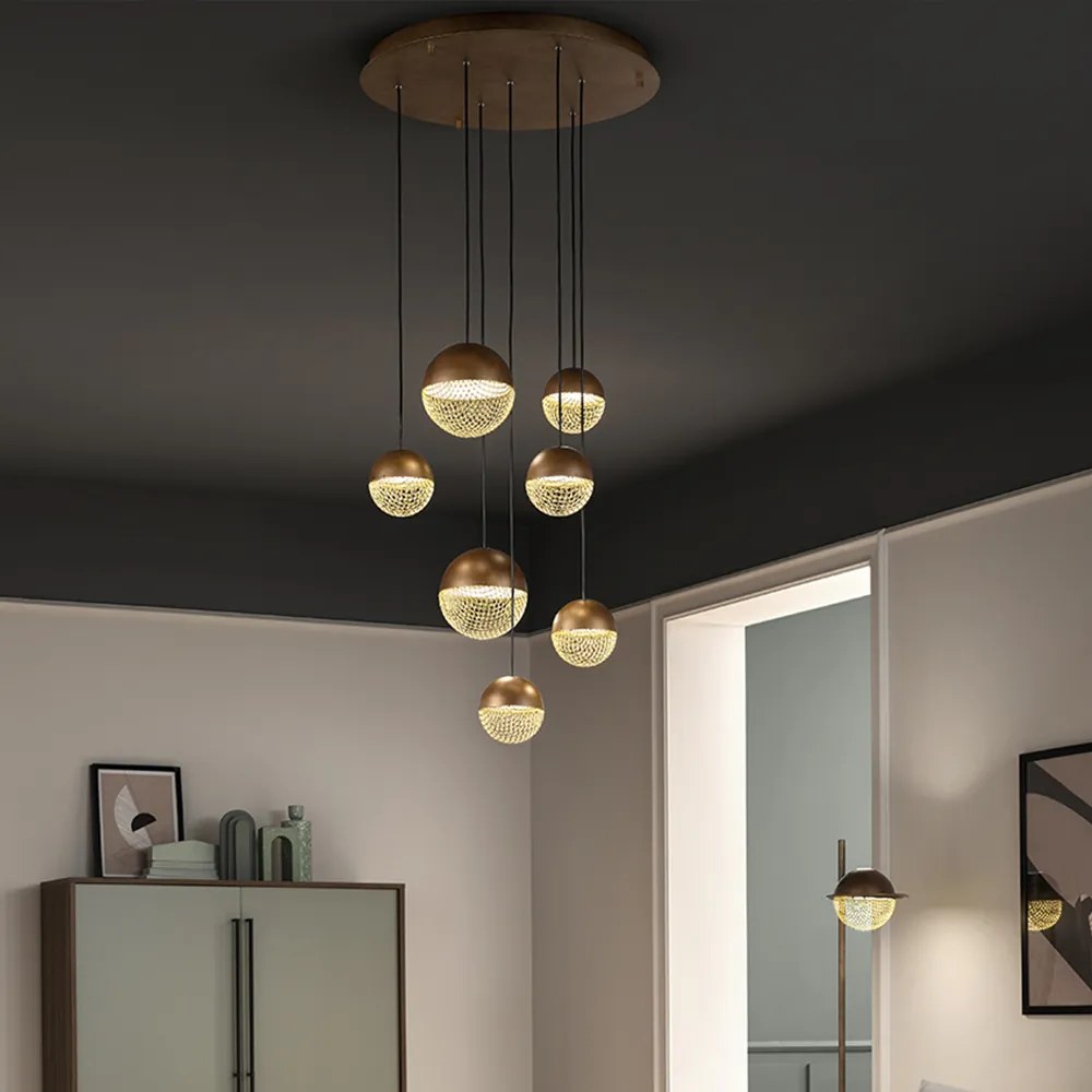 Lampadario Moderno Iglù Metallo Bronzo 7 Luci