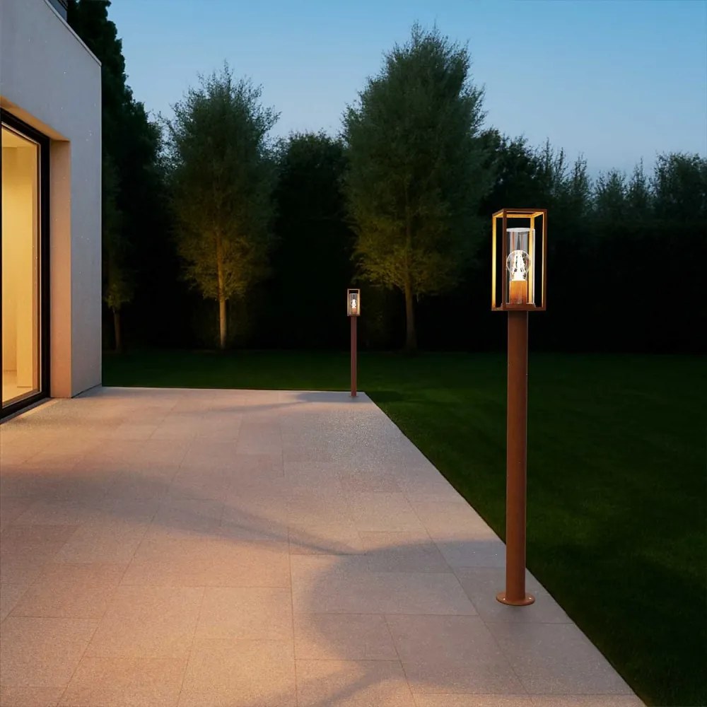 Paletto da Giardino Corten 100cm, Base E27 - Serie PRISM Colore Corten